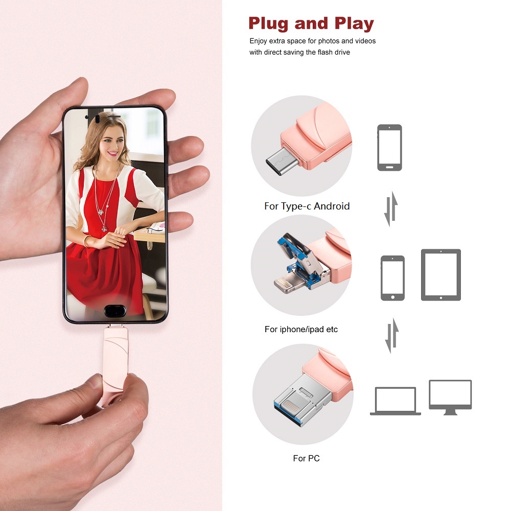 Flash Drive pendrive Original 3 in 1 Tipe c Untuk iphone / ios / android / Laptop