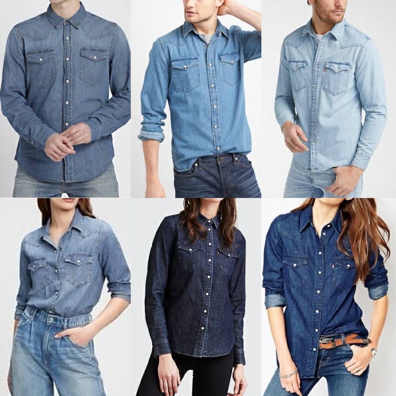 ISUGA denim button down plaid shirt Unisex