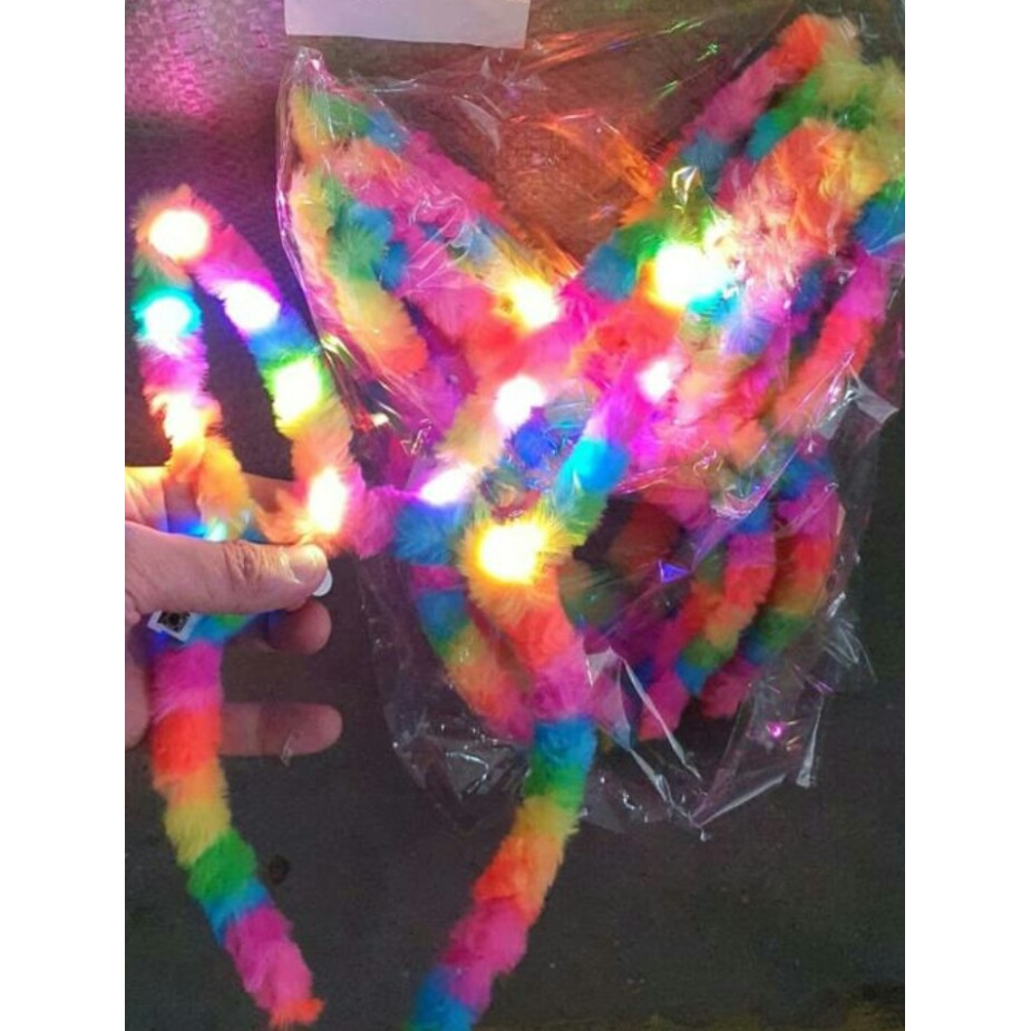 Bando Pelangi Bando Kelinci LED Nyala / Bando Bunny LED Nyala Pelangi Kelap Kelip / Bando Pesta / Bando Anak dan Dewasa