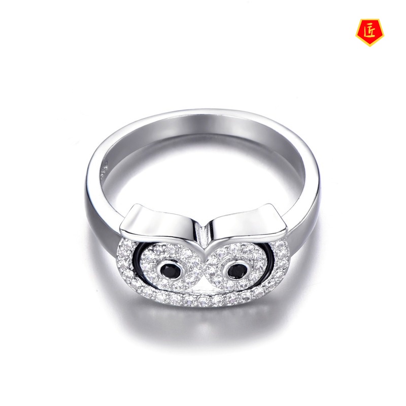 [Ready Stock]Vintage Silver Diamond Cute Creative Owl Ring