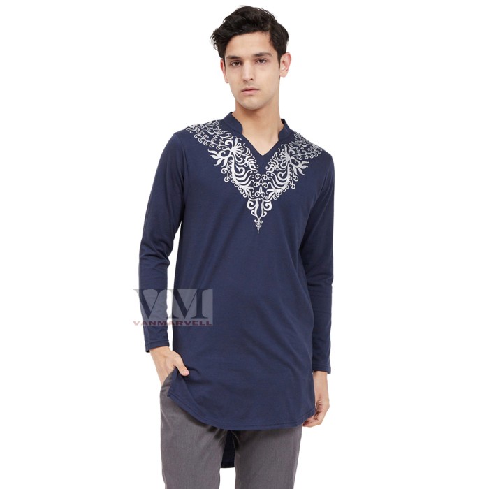 MURAH VM Gamis Biru Dongker Gamis Jumbo Gamis Pria Baju Koko Muslim - Biru, M