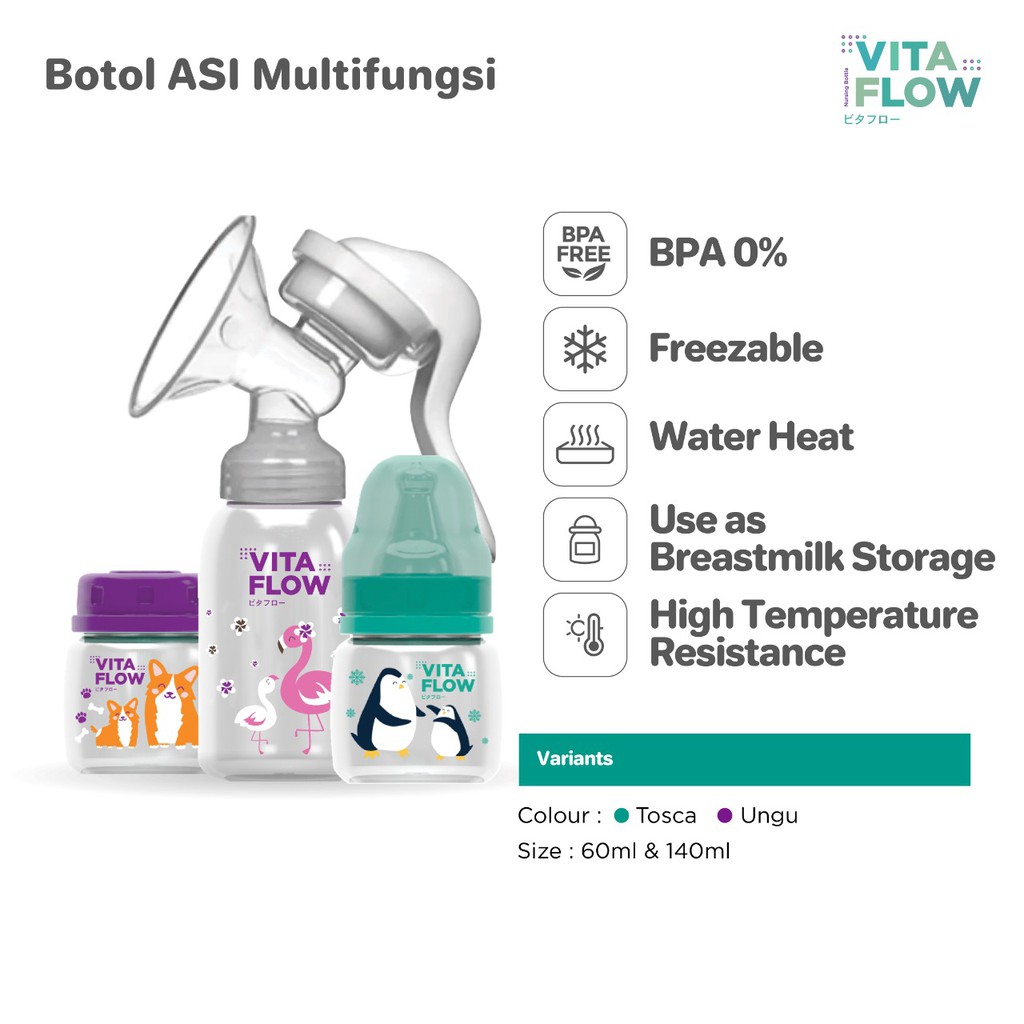 Vitaflow Botol Susu 60ml Mulitfungsi 3in1 New cap (Animal Series &amp; Sky Series) // Calia Babyshop