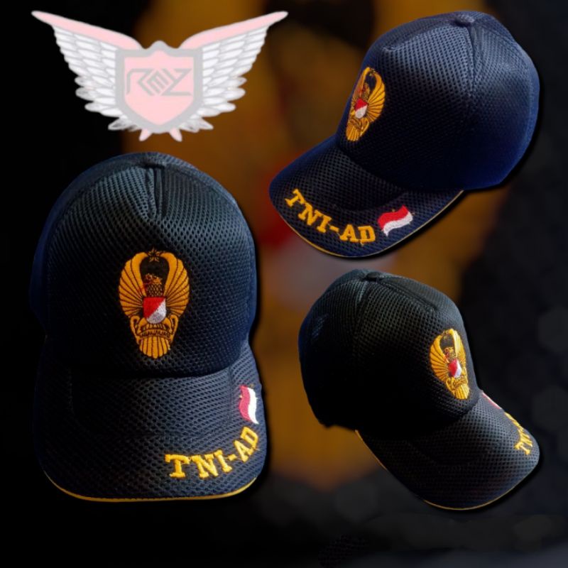 topi double meaa logo ekapaksi bordir hitam