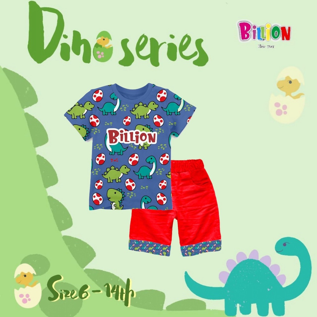 SETELAN ANAK LAKI LAKI MOTIF DINO FULLPRINT USIA 6-14 TAHUN