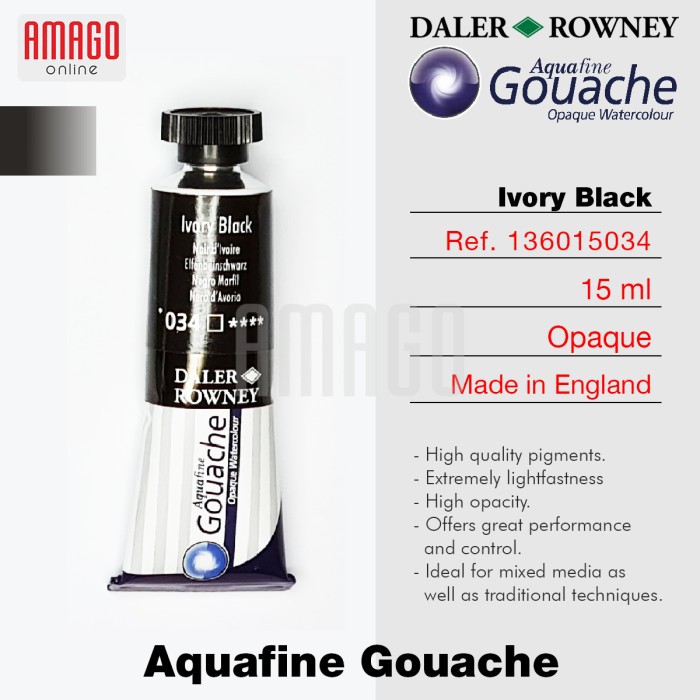 Aquafine Gouache Opaque Watercolour 15 ml - IVORY BLACK - 034