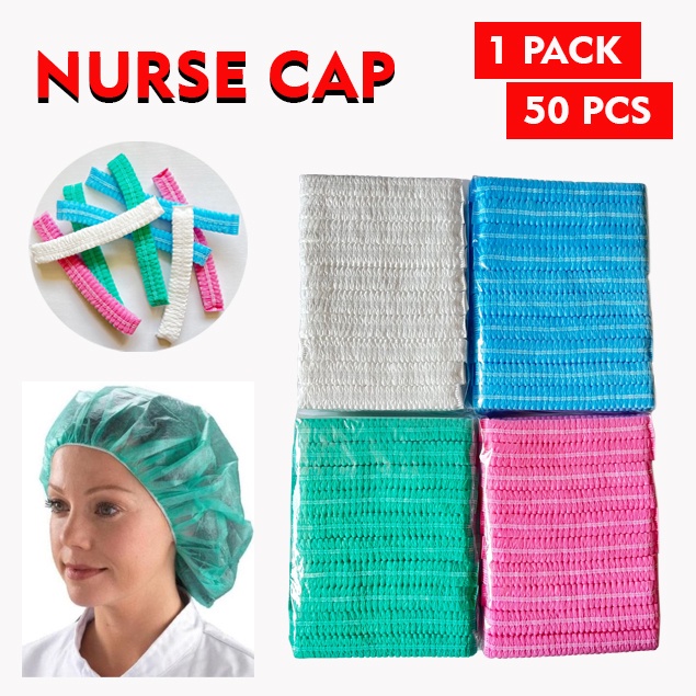 Nurse Cap Topi Penutup Kepala Pelindung Rambut 1 Pack 50 Pcs