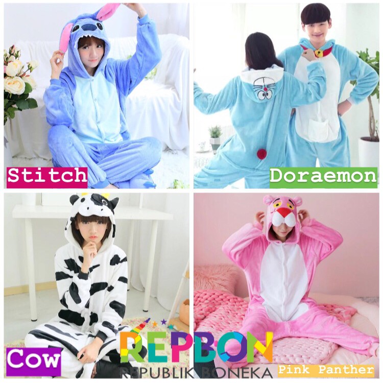 BAJU ONESIE DINO TOTORO KOALA JERAPAH PENGUIN STITCH SAPI COSPLAY KOSTUM PIKACHU KOSTUM