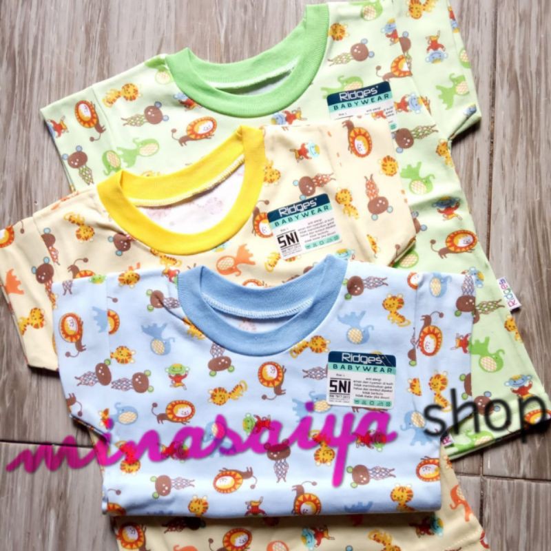 RIDGES 3 pcs dan ecer Kaos Oblong Bayi SNI Print Lengan Pendek Seri Warna Uk. S - XL