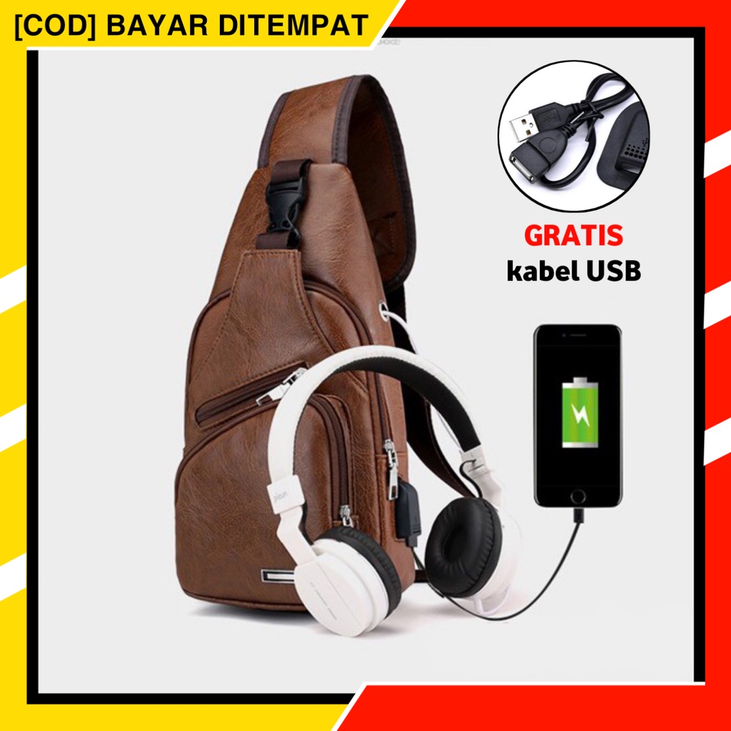 ✅COD - Tas Selempang Pria/Tas Kulit Pria Tas Hp/Tas Dada Usb/Tas Impor Batam #1
