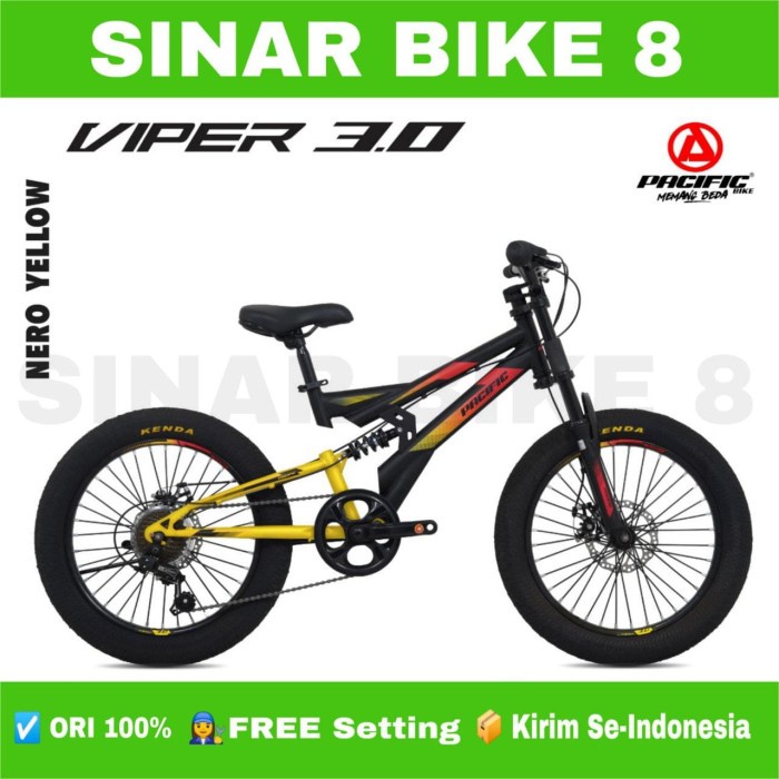 Sepeda Gunung MTB Ukuran 20 Inch PACIFIC VIPER 3.0 Full DOUBEL SUSPENSI 7 SPEED