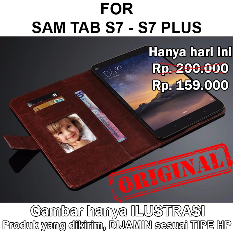 FLIP COVER WALLET case Samsung Tab S7 - S7 Plus T870 T875 T970 T975 casing kulit leather premium