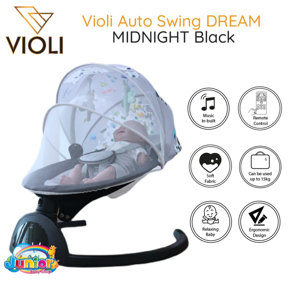 Violi Dream Midnight : Grey Auto Swing - Bouncer Bayi Ayunan Otomatis Bayi