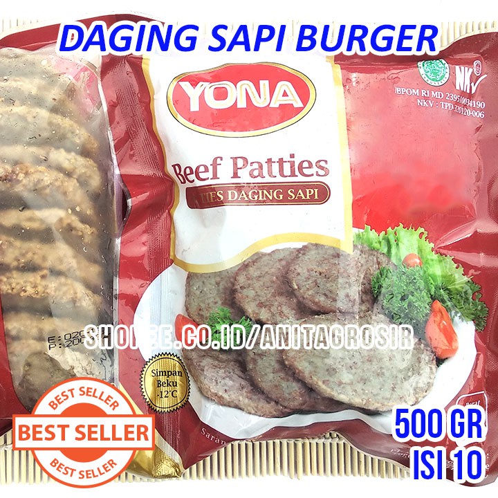 

YONA BEEF Patties 500gr Smoked Beef 250gr Daging Sapi Burger Krabby Patty