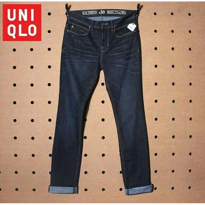 PREMIUM Jeans GU by Uniqlo Slim Stretch Dark Navy Faded Denim Original TERMURAH
