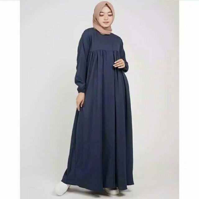 [Promo Flash sale] Gamis Babydol basic polos Ity crepe mewah Seri 1 size S-M-L-XL-XXXL By Delanijab-Basic Navy