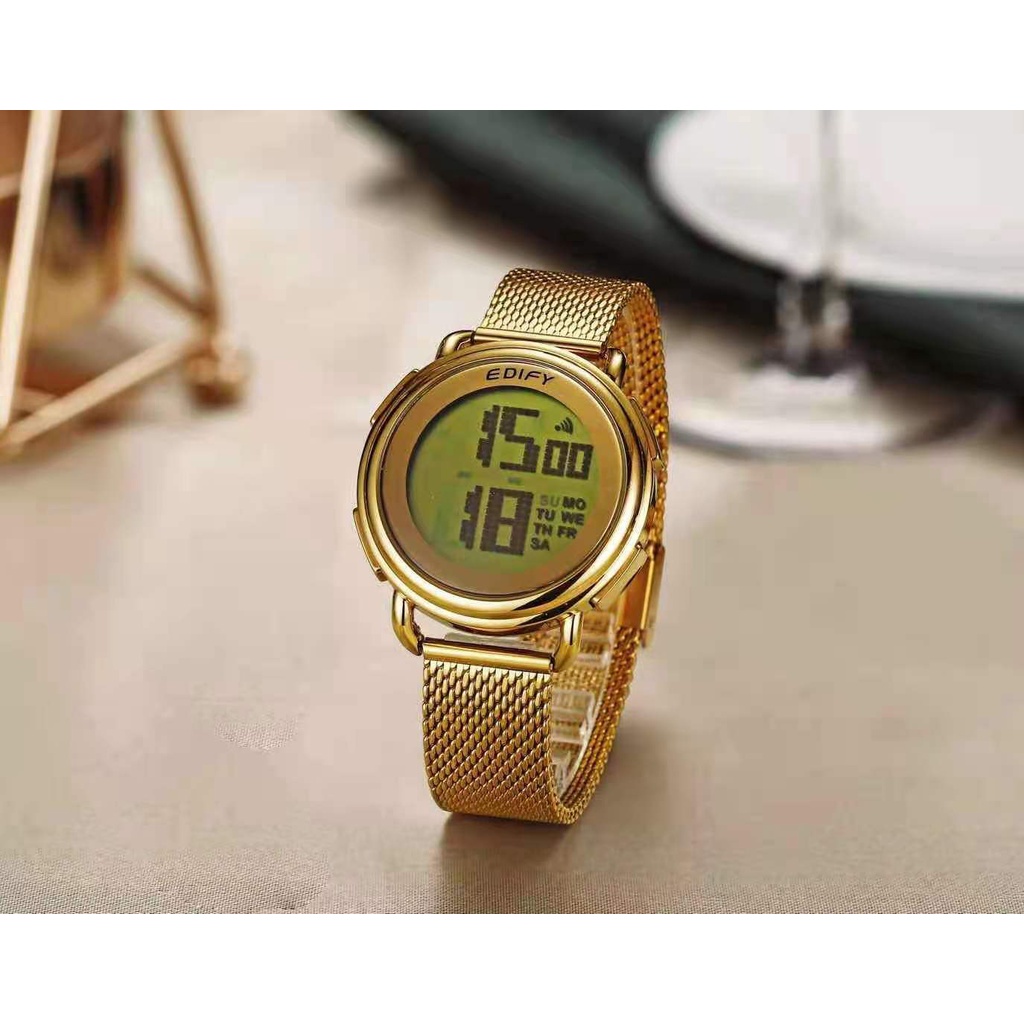 Jam Tangan Digital Bulat Rantai Pasir EDIFY 8168