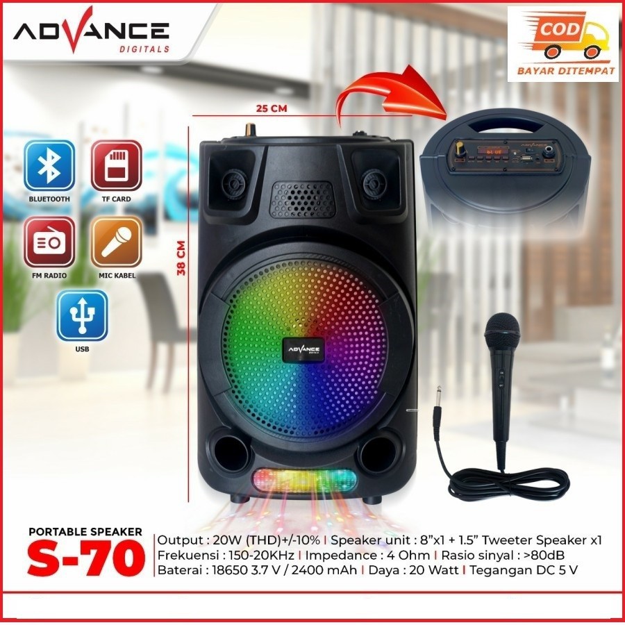 Speaker Bluetooth Advance S 70 Speaker meeting 8 inch free mic kabel