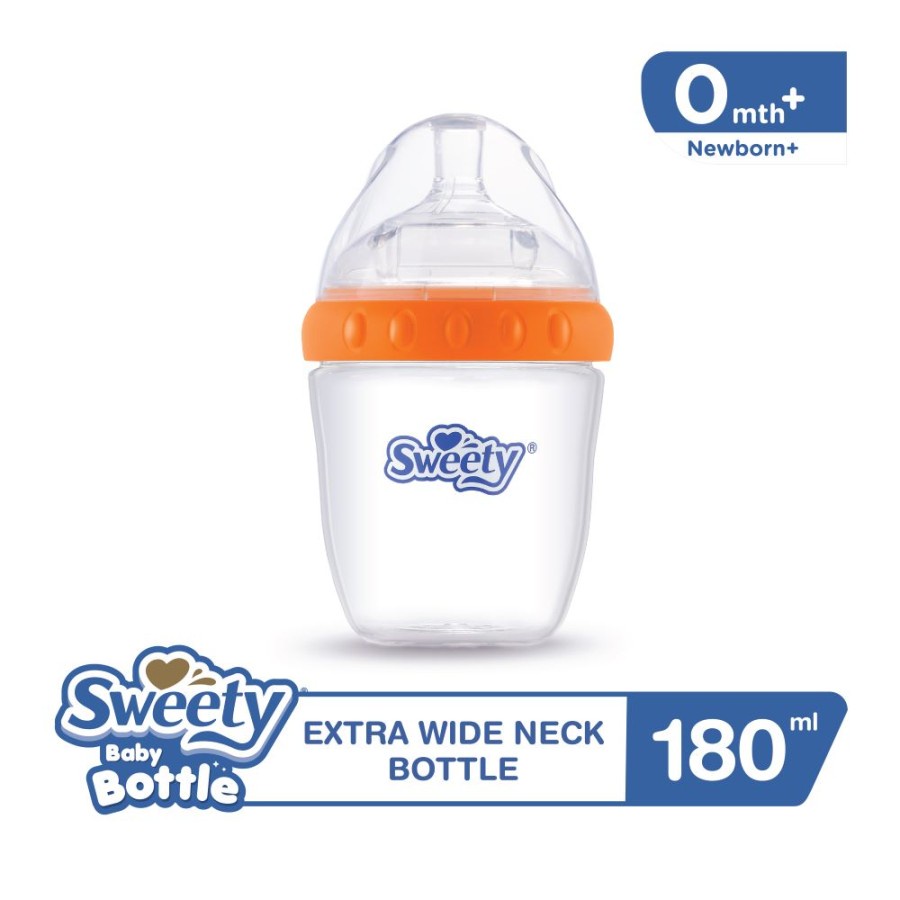 BOTOL BAYI ANTI TERSEDAK SWEETY BOTTLE EXTRA WIDE NECK GREEN/ORANGE 260 ml / 180 ml