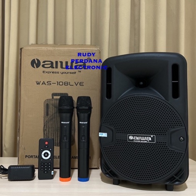 SPEAKER PORTABLE 8&quot; 8 INCH WIRELESS BLUETOOTH N AIWA WAS-108LVE ORIGINAL ORI GARANSI TERLARIS TERBAIK FM STEREO RADIO USB TF CARD MP3 AUX