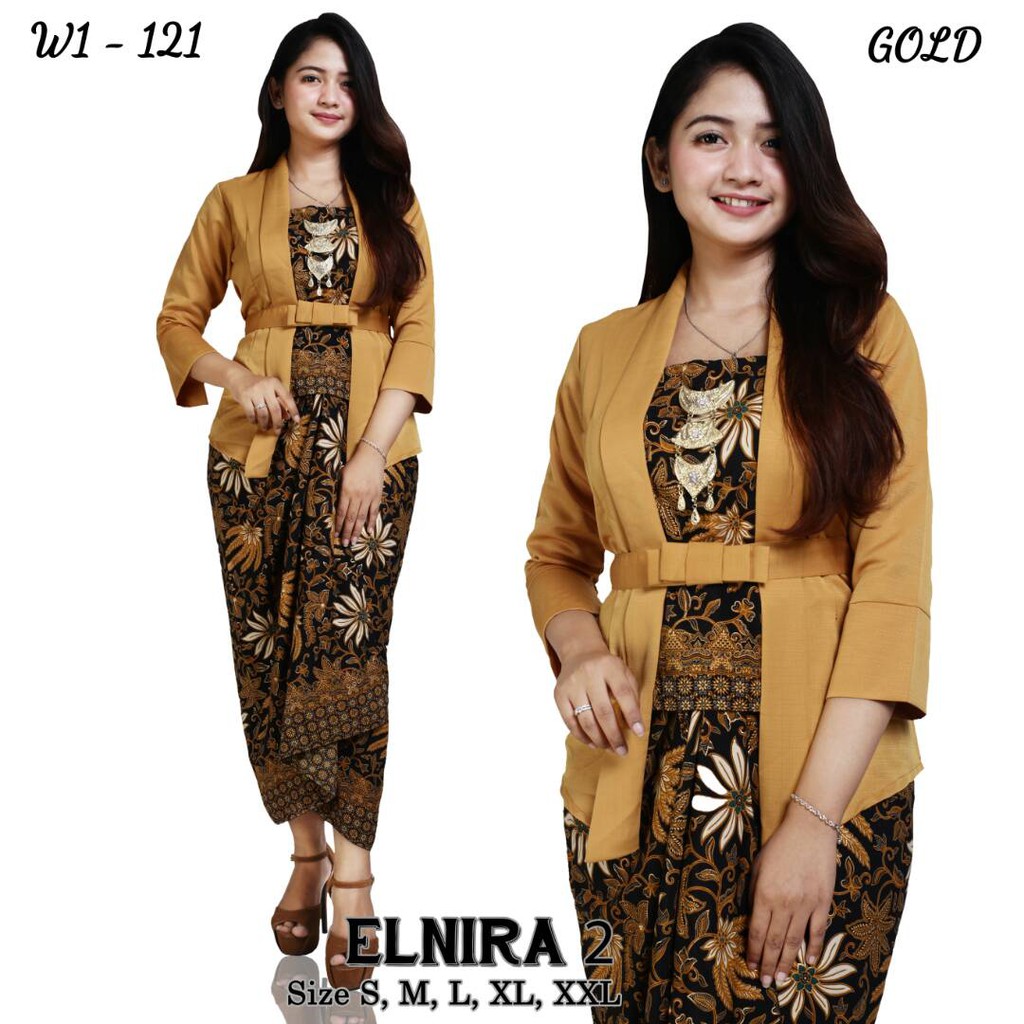 Kebaya Modern Setelan Kutubaru Combi / Elnira Gold