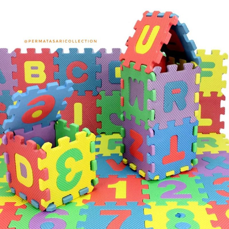 Mainan Puzzle Anak Huruf Alphabet Angka Busa Foam Warna Warni Multi Color