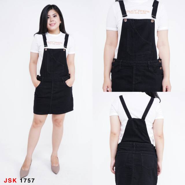  Bisa COD Rok Kodok Pendek Warna  Hitam Overall Skirt 