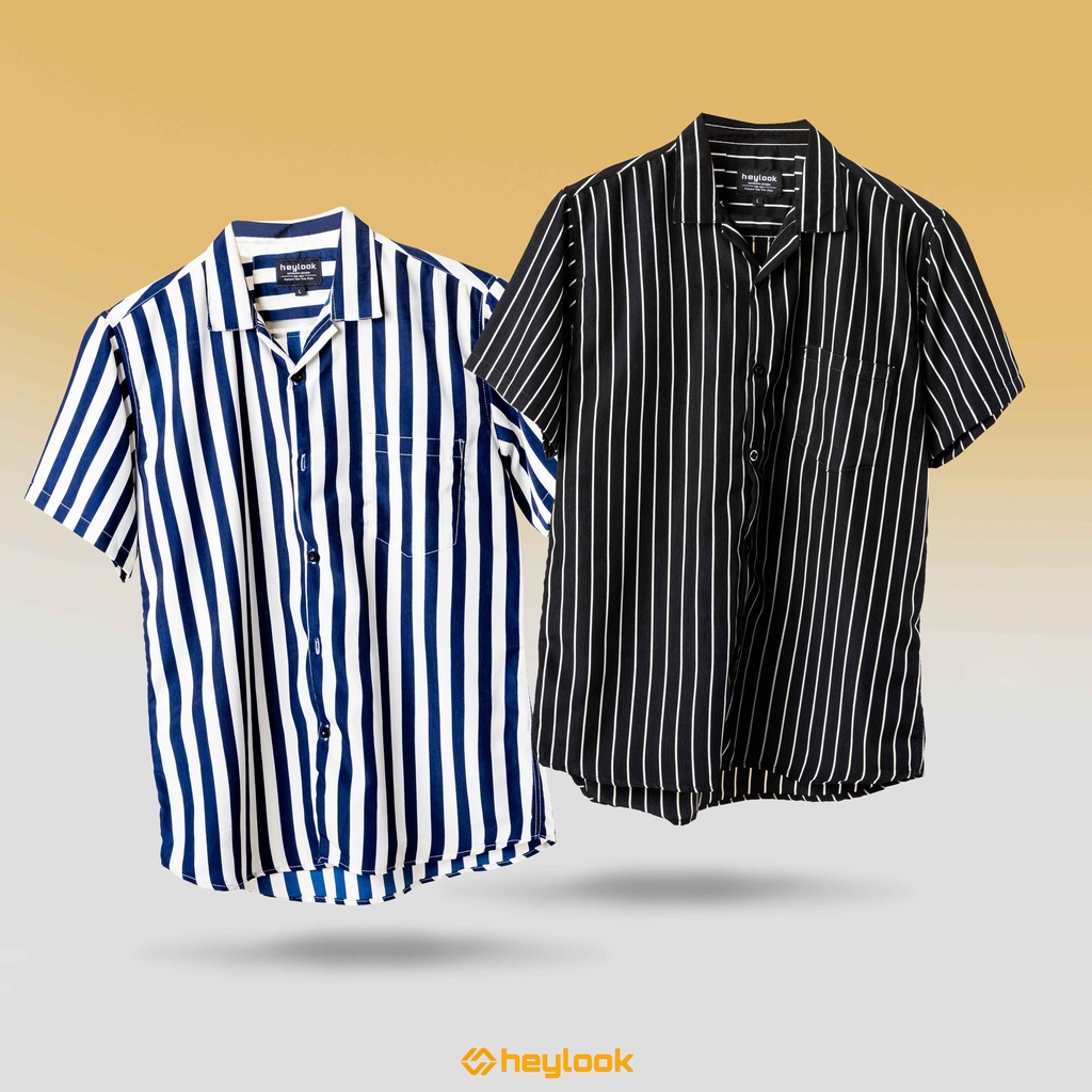 Kemeja Pria Motif Garis Garis Kemeja Pendek Belang Stripe Kemeja Lengan Pendek Santai Casual Formal Pria High Quality