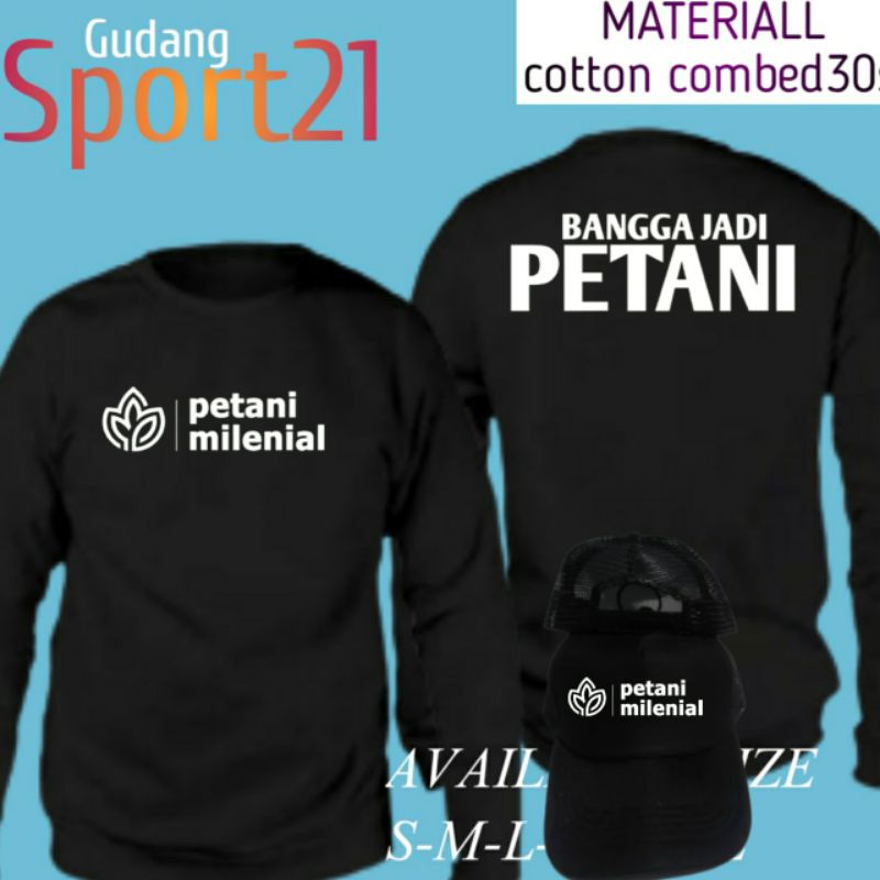 kaos baju lengan panjang petani milenial bangga jadi petani plua topi kaos petani
