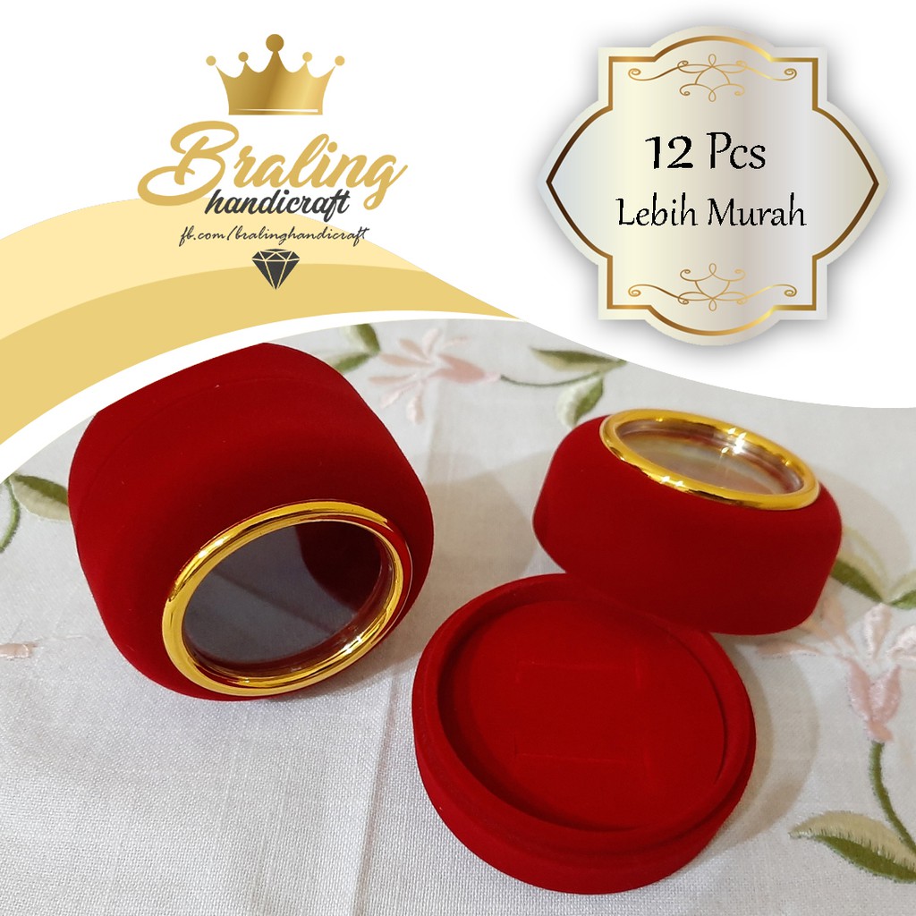 Kotak Cincin Perhiasan Bulat Kaca Gold Bludru Nikah Lamaran Tunangan Ring Box