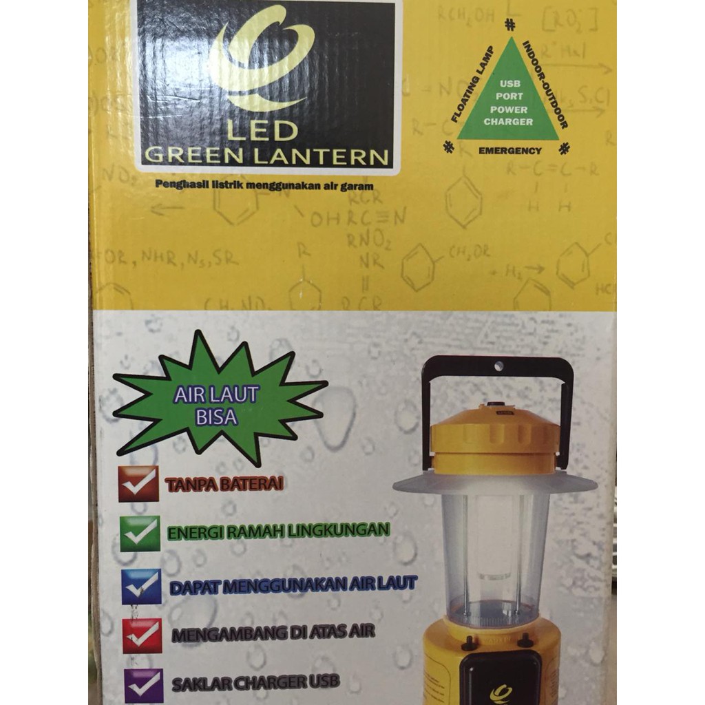 Led Green Lantern Lampu Darurat Dengan Garam Dan Air Shopee Indonesia