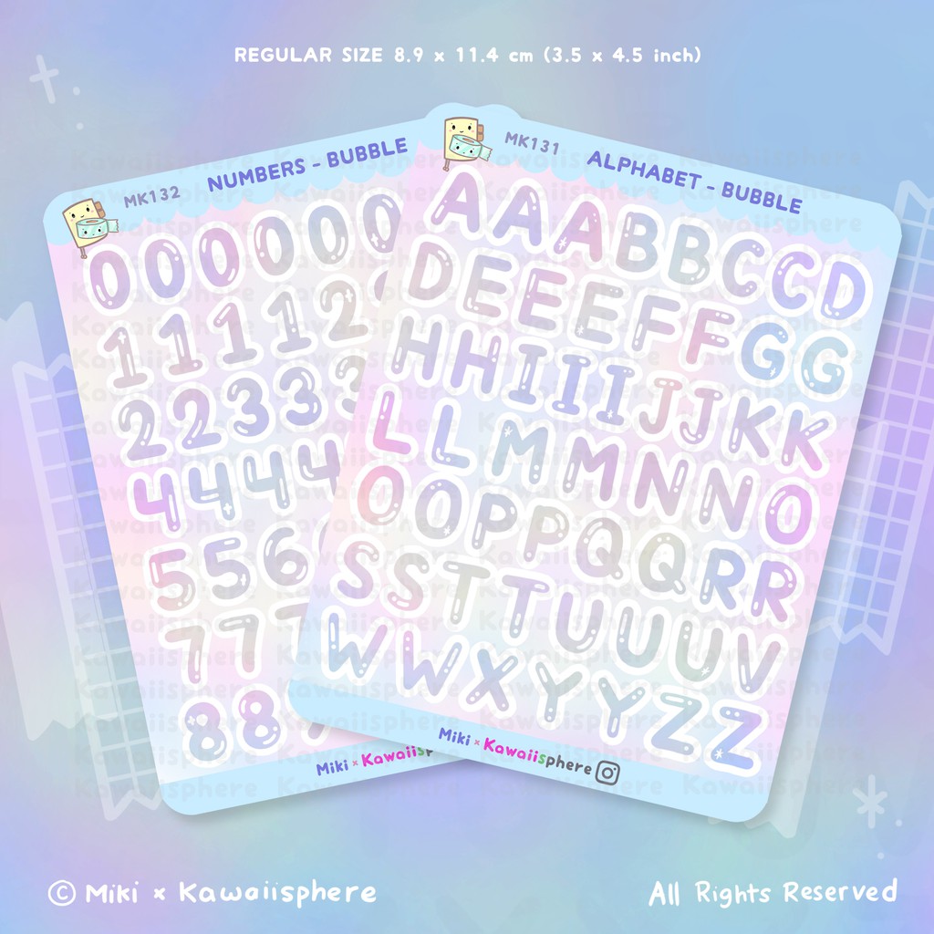 

Pastel Bubble Alphabet / Numbers | Kawaiisphere Planner Journal Sticker Huruf / Angka