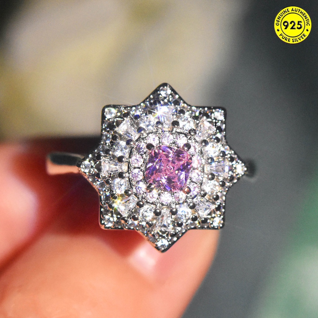 Cincin Berlian Imitasi Bentuk Kotak Warna Pink Untuk Wanita