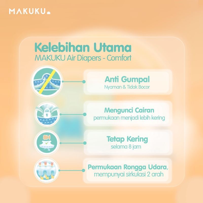 (PROMO) MAKUKU AIR DIAPERS COMFORT+ / PEMPERS LEMBUT / ANTI GUMPAL / DAYA SERAP BAGUS UKURAN S PEREKAT