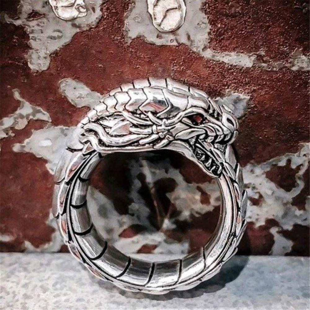 Lily Naga Cincin Pria Perhiasan Batu Steampunk Gothic Adjustable Hip Hop Mitologi Norwegia