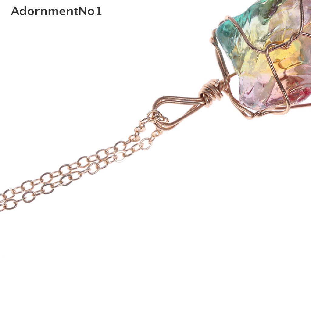 (AdornmentNo1) Kalung Rantai Dengan Liontin Batu Kristal Chakra Rock Warna Pelangi Untuk Wanita