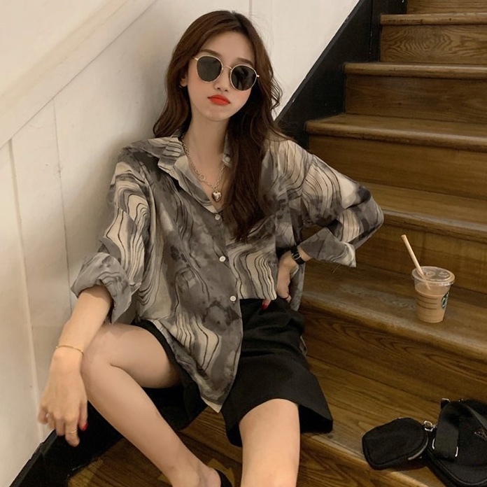 MOOGU ♡ Kemeja vintage lengan panjang atasan wanita