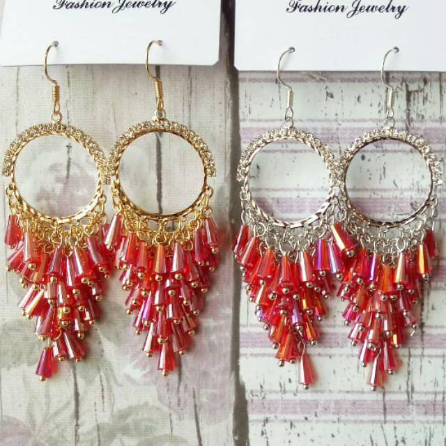 Anting Import Bulat Kristal ( per pasang )