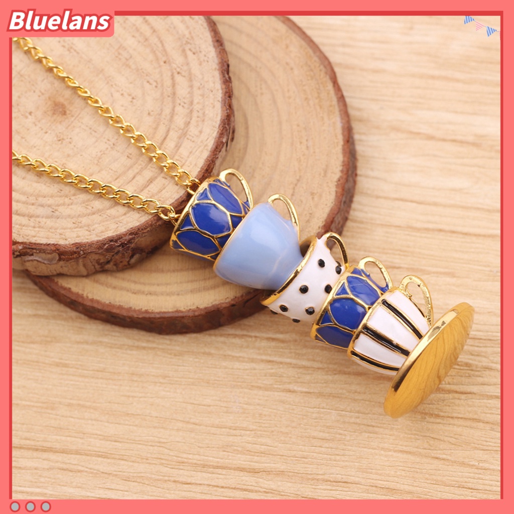 Bluelans Necklace Enamel Style Teacup Design Alloy Women Long Necklace for Sweater