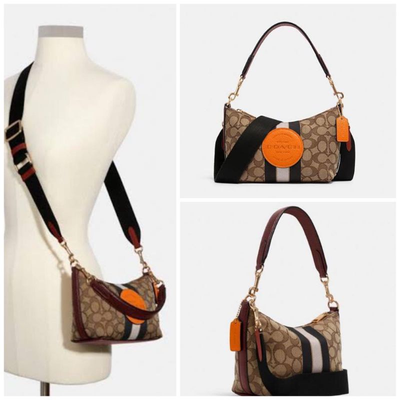 COACH5483 Signature Jacquard Stripe Dempsey Shoulder Bag Khaki Sunbeam Multi