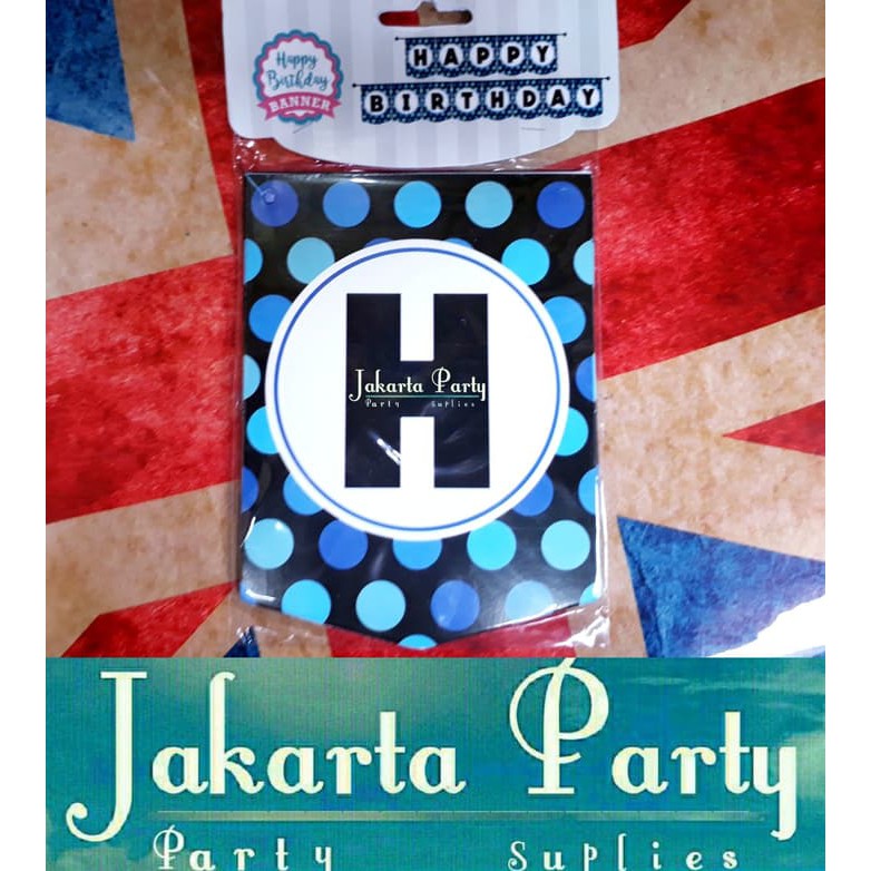 Banner Happy Birthday Polkadot Biru / Bunting Flag / Party Flag