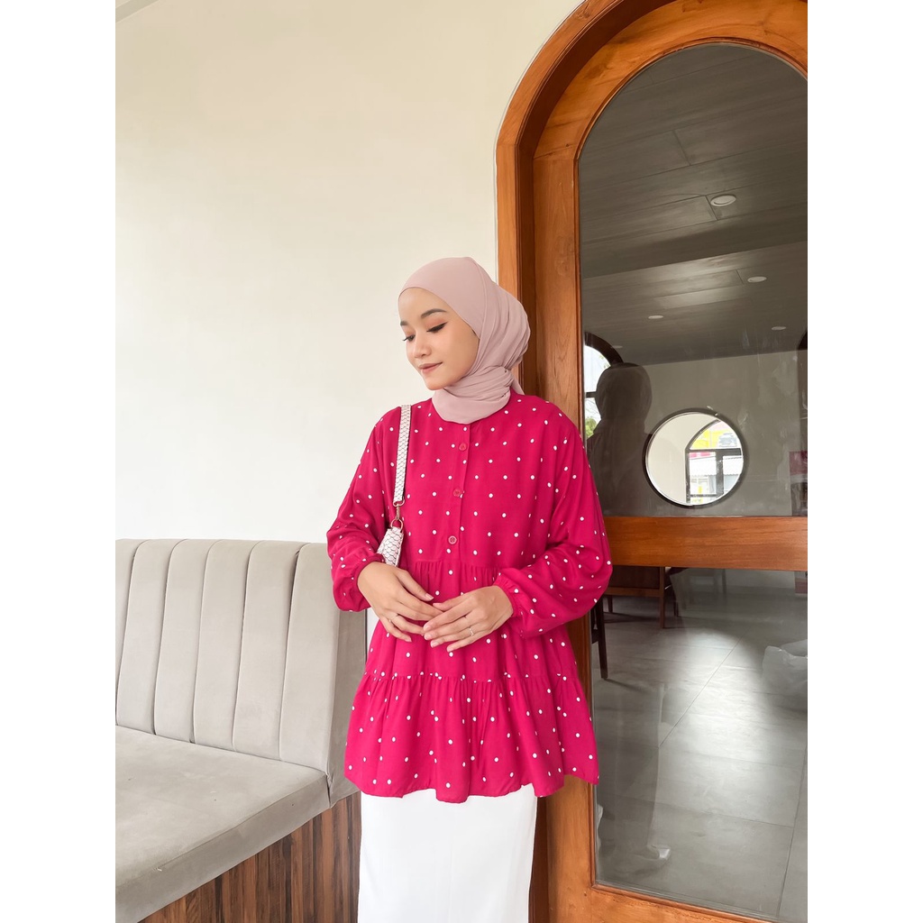 Polka Blouse LD ± 100 cm BAJU BLOUSE WANITA JUMBO BIG SIZE TO XXXL - ATASAN LENGAN PANJANG