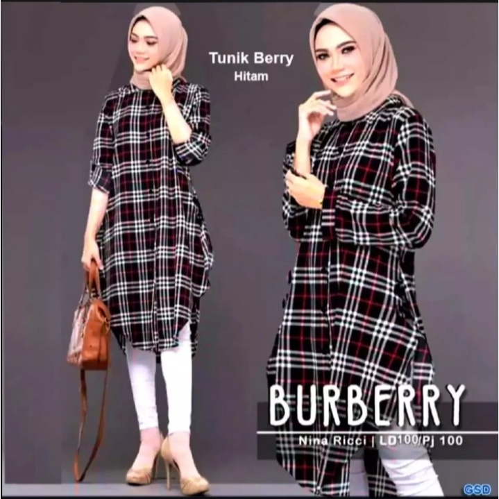 tunik jumbo wanita / tunik burberry terbaru / tunik wanita lengan panjang