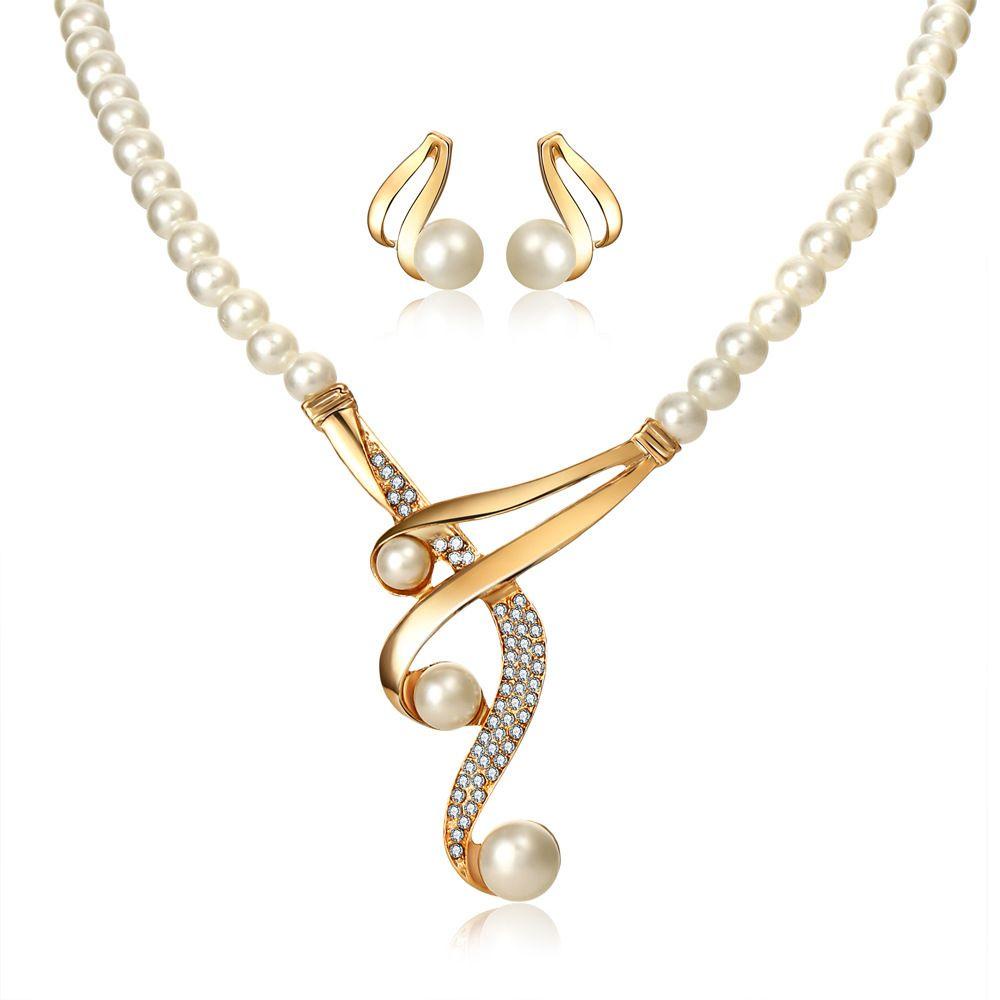 R-flower Pearl Necklace Sets Hadiah Pernikahan Rantai Emas Necklace Chain