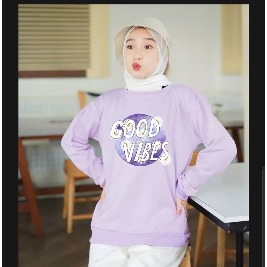 MYSTIQUE.ID-BAJU KAOS TANGAN PANJANG GOOD VIBES T-SHIRT LUCU DAN AESTHETIC COCOK DIGUNAKAN DENGAN HIJAB UP TO XXL