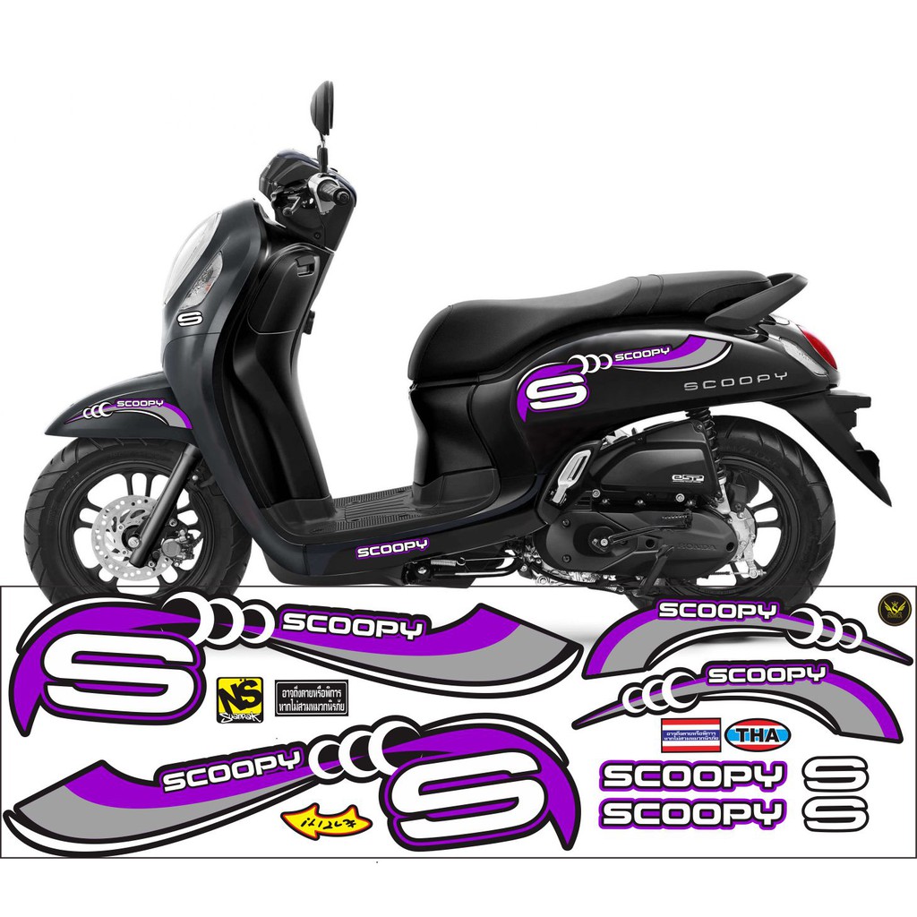 STRIPING  STICKER MOTOR NEW DESAIN  SCOOPY 2021 VARIASI 02 UNGU LIS HITAM