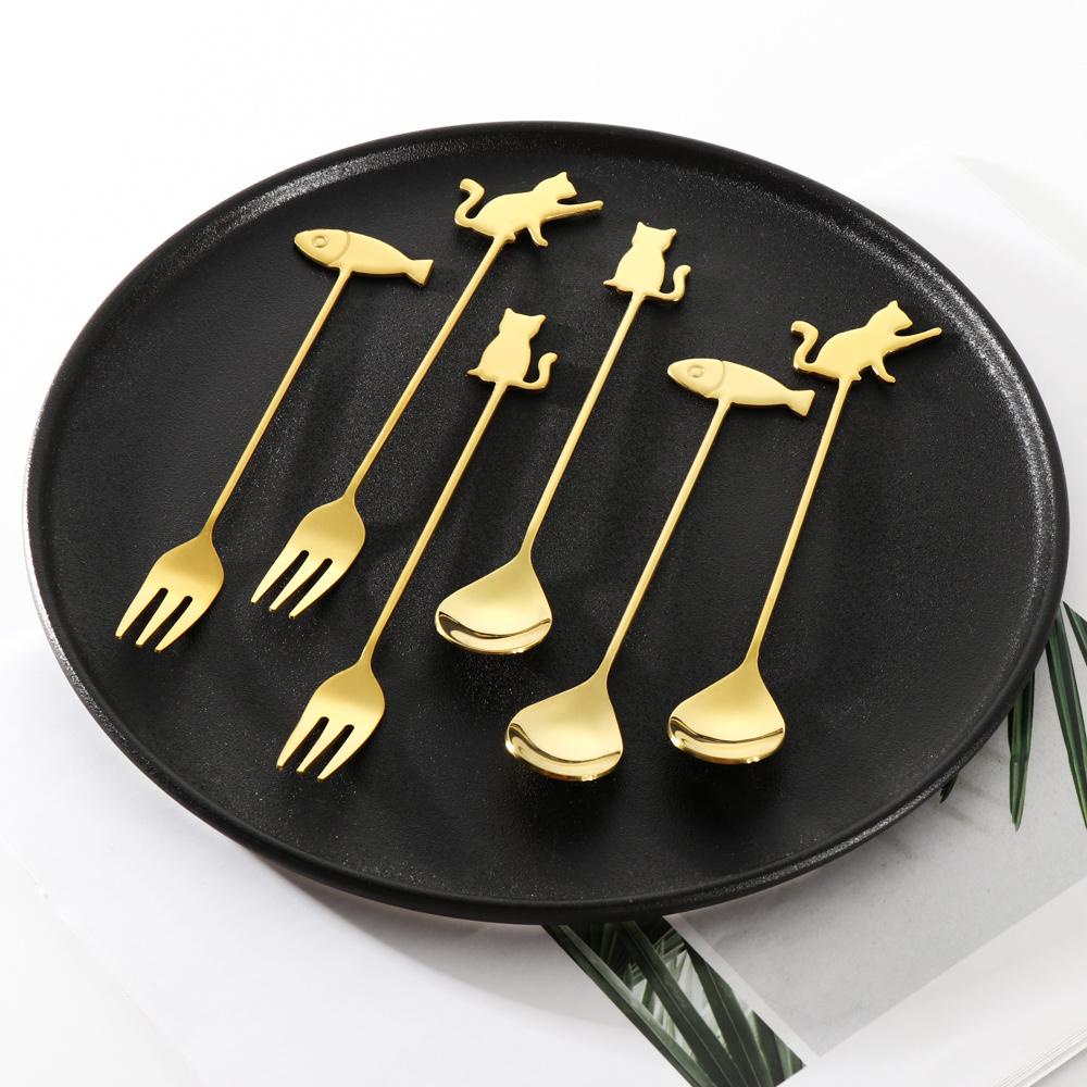 Solighter 1pcs Sendok Pengaduk Kopi Aksesoris Dapur Rumah Kreatif Stainless Steel Garpu Buah