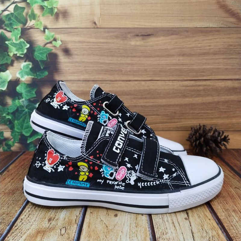 best seller!! sepatu BTS bt21 Converse anak laki laki perempuan warna hitam usia 1 sampai 10 tahun