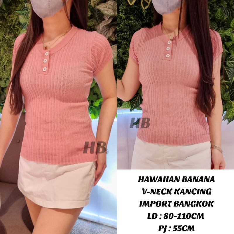 Hawaiian Banana - Vneck Rajut Kancing Bangkok /  Rajut Bangkok Import / Bahan Bagus Tebal