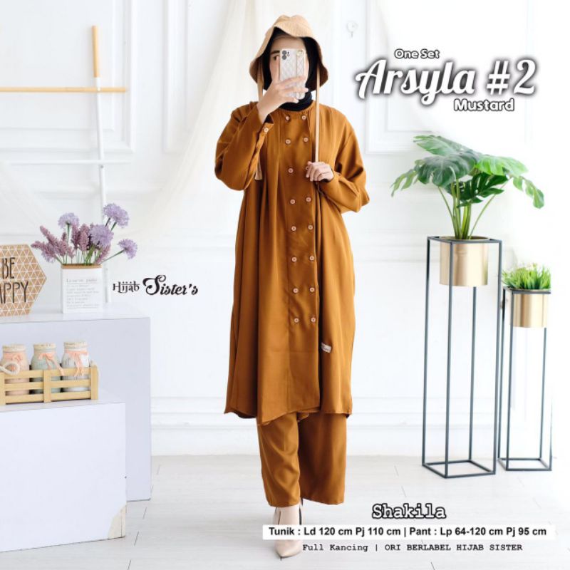Arsyla #2 oneset setelan tunik dan celana bahan shakila full kancing by hijab sister's