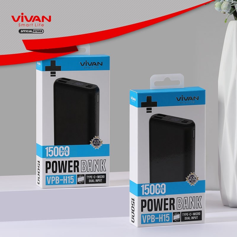 ORIGINAL POWERBANK 15000mah LED DIGITAL DISPLAY & DUAL USB INPUT - VIVAN VPB-H15